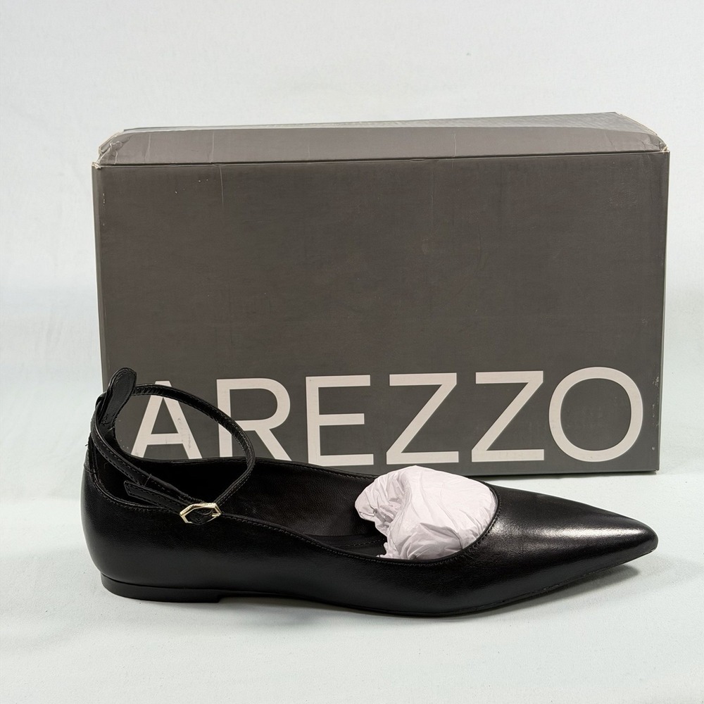 Arezzo Womens-6 B Black Leather Madison Pointed Toe Ballet Flats